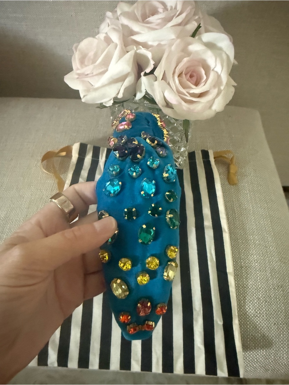 Lele Sadoughi OOAK Knotted Headband with Multicolor Crystals - Picture 2 of 4